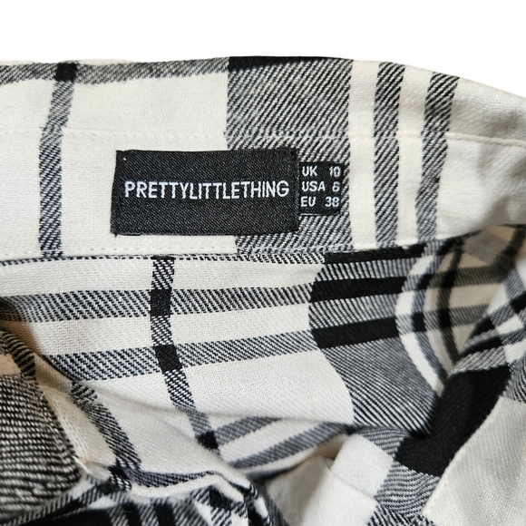 Pretty Little Thing Oversized Button Up Flannel Shirt Dress,Black/White, 6 - Picture 8 of 13
